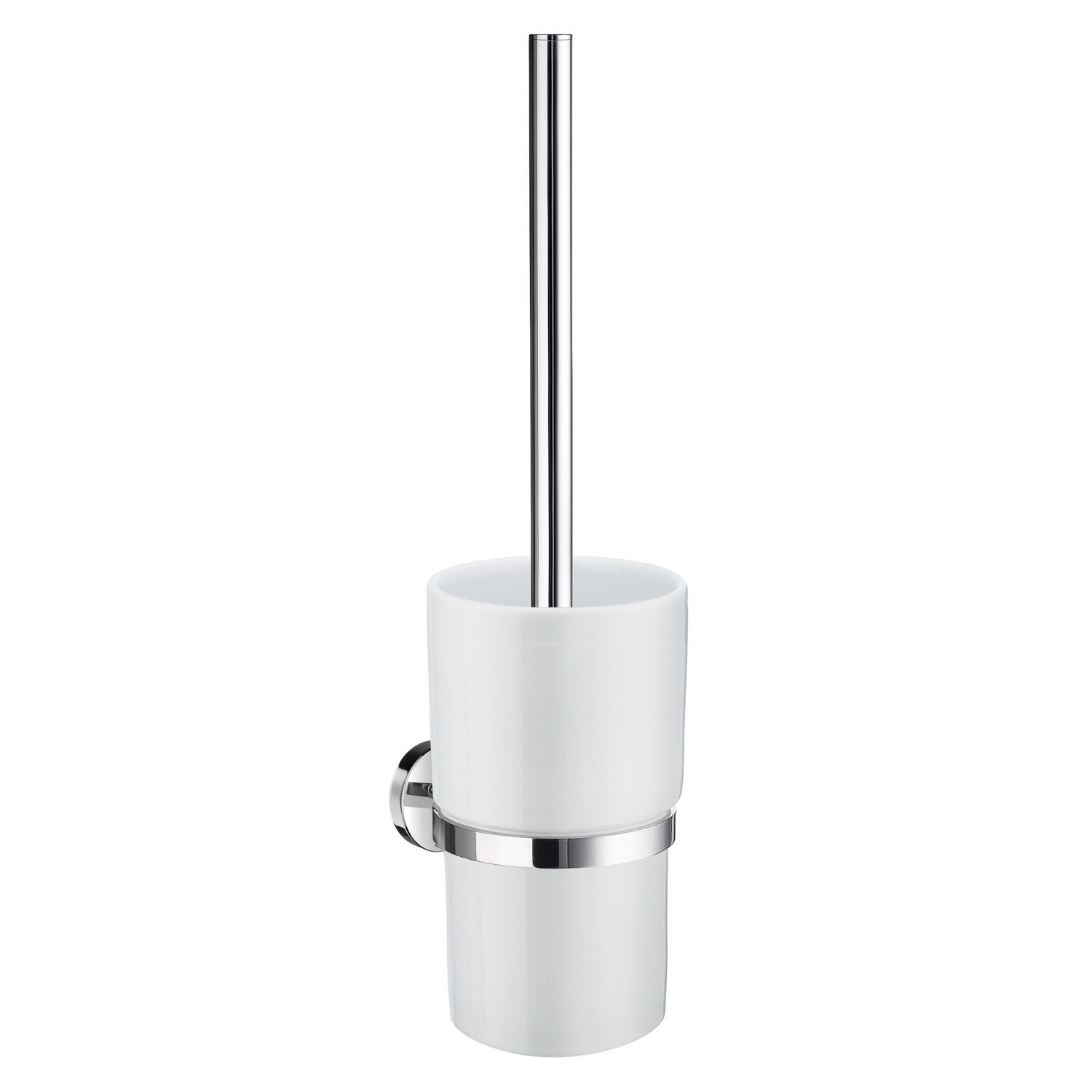 Wall Mounted Toilet Brush And Porcelain Container | Polished Chrome