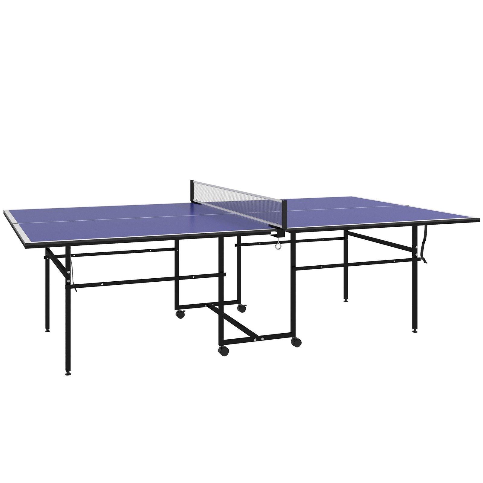 9ft Folding Ping Pong Table, 4 Wheels, 2 Bats | Blue