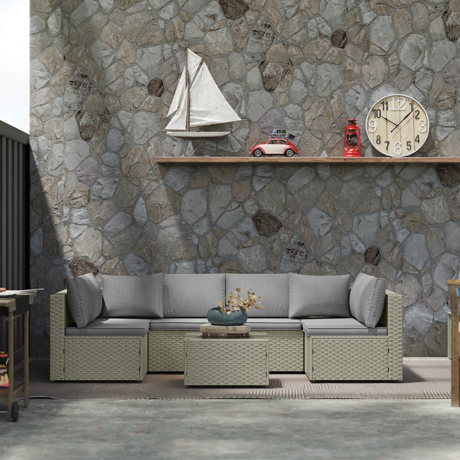 Outsunny 7 Pieces Rattan Garden Furniture Set W/ Cushions