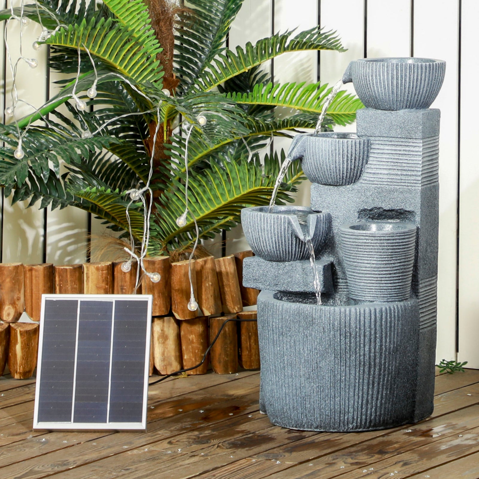57cm Solar 4-tier Fountain, Dark Grey