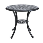 Round Cast Aluminium Garden Dining Table With Parasol Hole, 80cm Dia X 71cm H,black