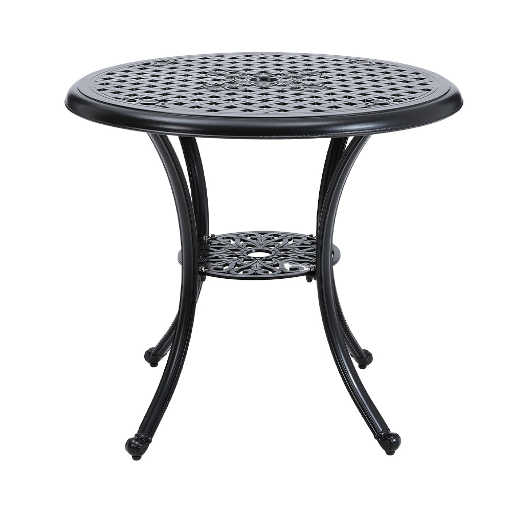 Round Cast Aluminium Garden Dining Table With Parasol Hole, 80cm Dia X 71cm H,black