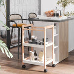 Mobile Trolley With Pine Wood, 3 Tier