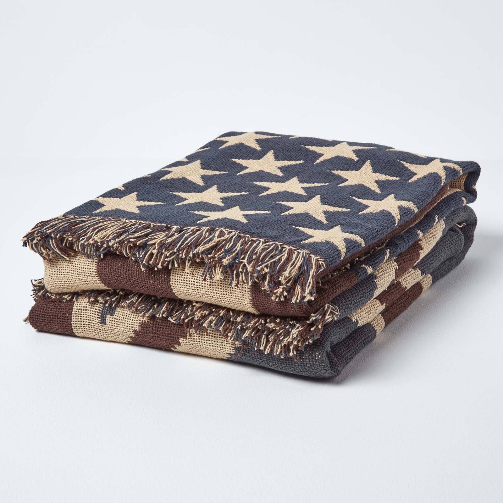 Cotton Union Jack Flag Throw | 125cm x 150cm | Cream & Brown