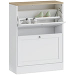 2 Flip Drawer Narrow Shoe Cabinet With Adjustable Shelves, White