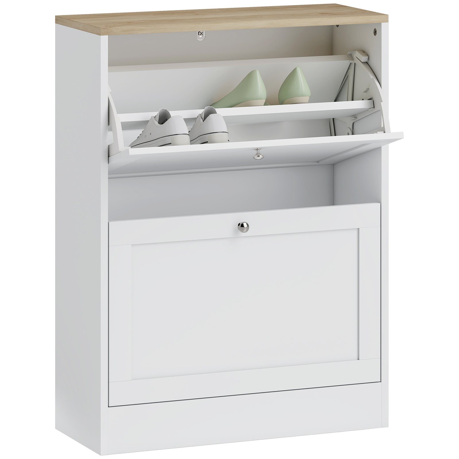 2 Flip Drawer Narrow Shoe Cabinet With Adjustable Shelves, White