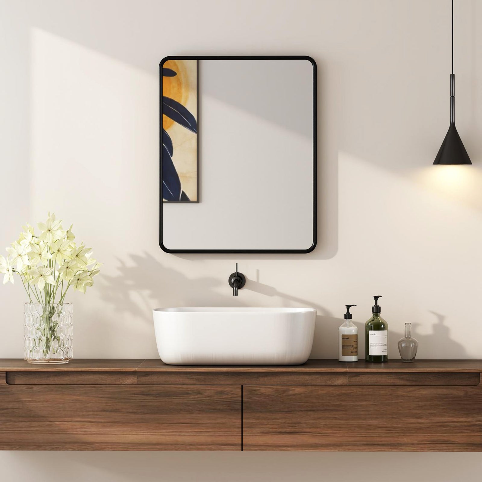 Rectangular Mirror With Metal Frame, Decorative Wall Mirror | L | Black
