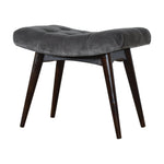 Solid Wood Grey Cotton Velvet Curved Bench