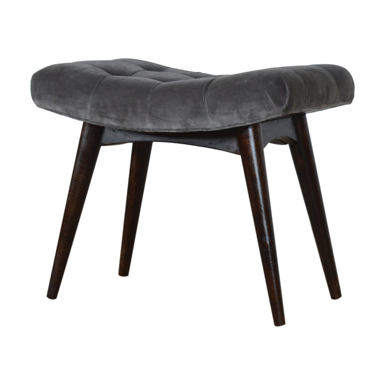 Solid Wood Grey Cotton Velvet Curved Bench