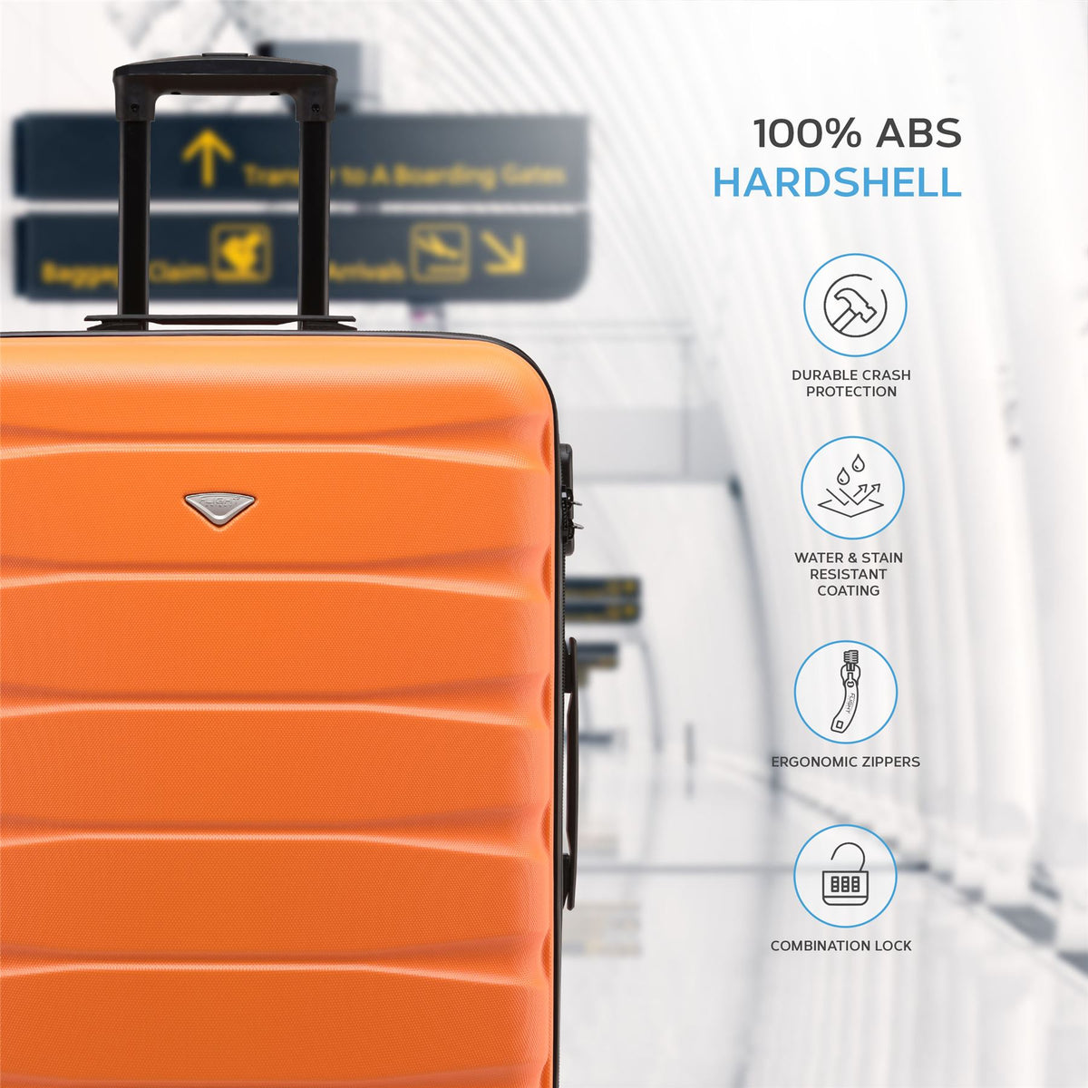 Set Of 3 Hard Shell Suitcase Cabin & Check In Cases With Tsa Lock - Overhead Cabin With Medium & Large Check-in Bag | Set of 3 | Orange & Black