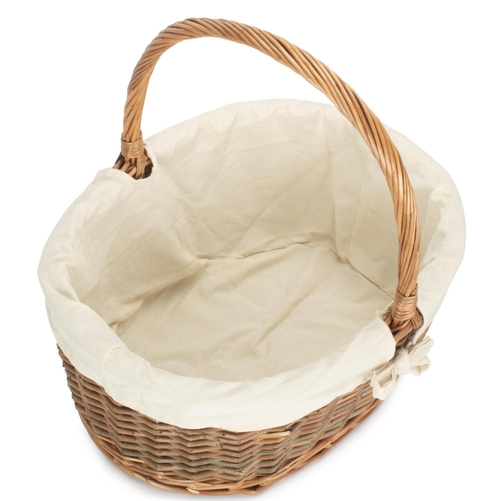 Red Hamper Oval Unpeeled Willow Shopping Basket With White Cotton Lining