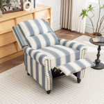 Modern Linen Upholstered Push Back Recliner Armchair With Adjustable Backrest & Hidden Footrest | Blue