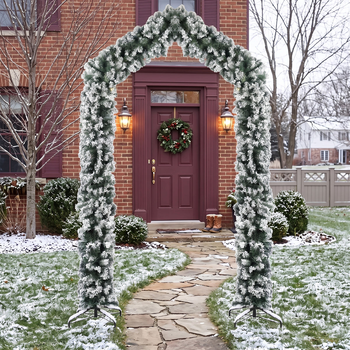 HOMCOM 9ft Flocked Snow Christmas Tree Arch With 1400 Branch Tips, Green