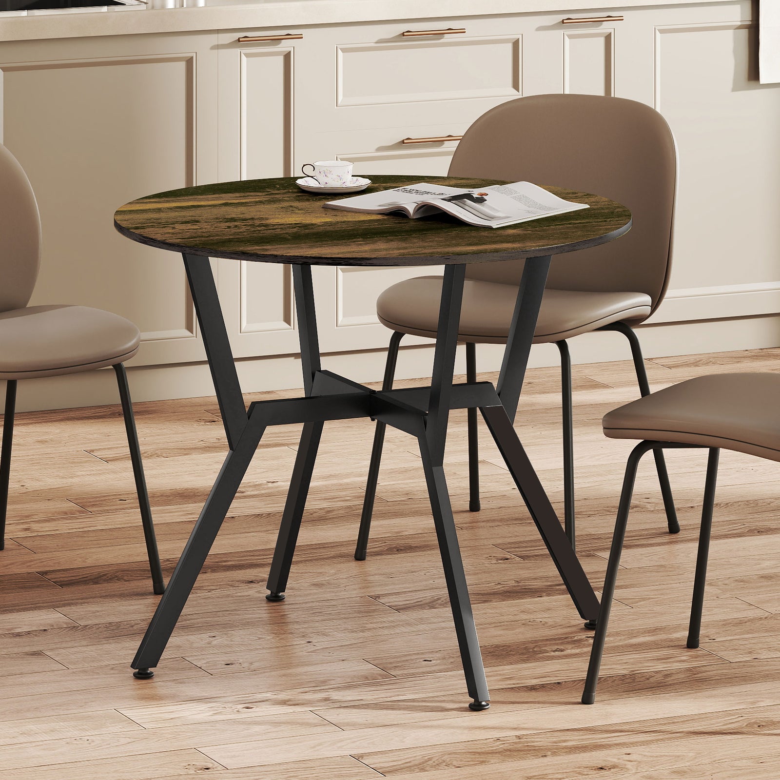 Small Kitchen Table With Black Steel Legs, Dining Table | Rustic Brown