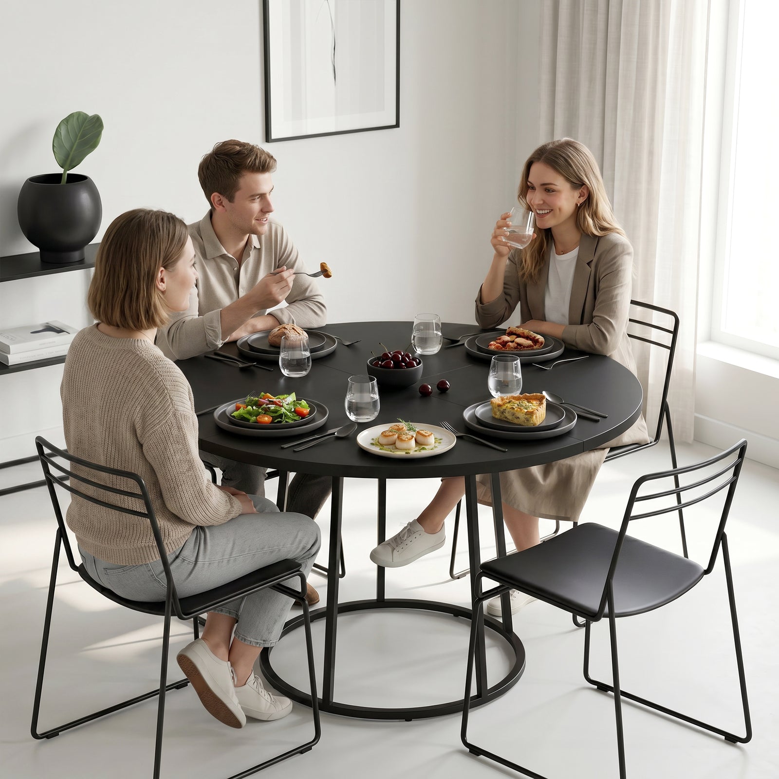 Round Dining Table For 4-6 Space Saving 120 Cm | Black