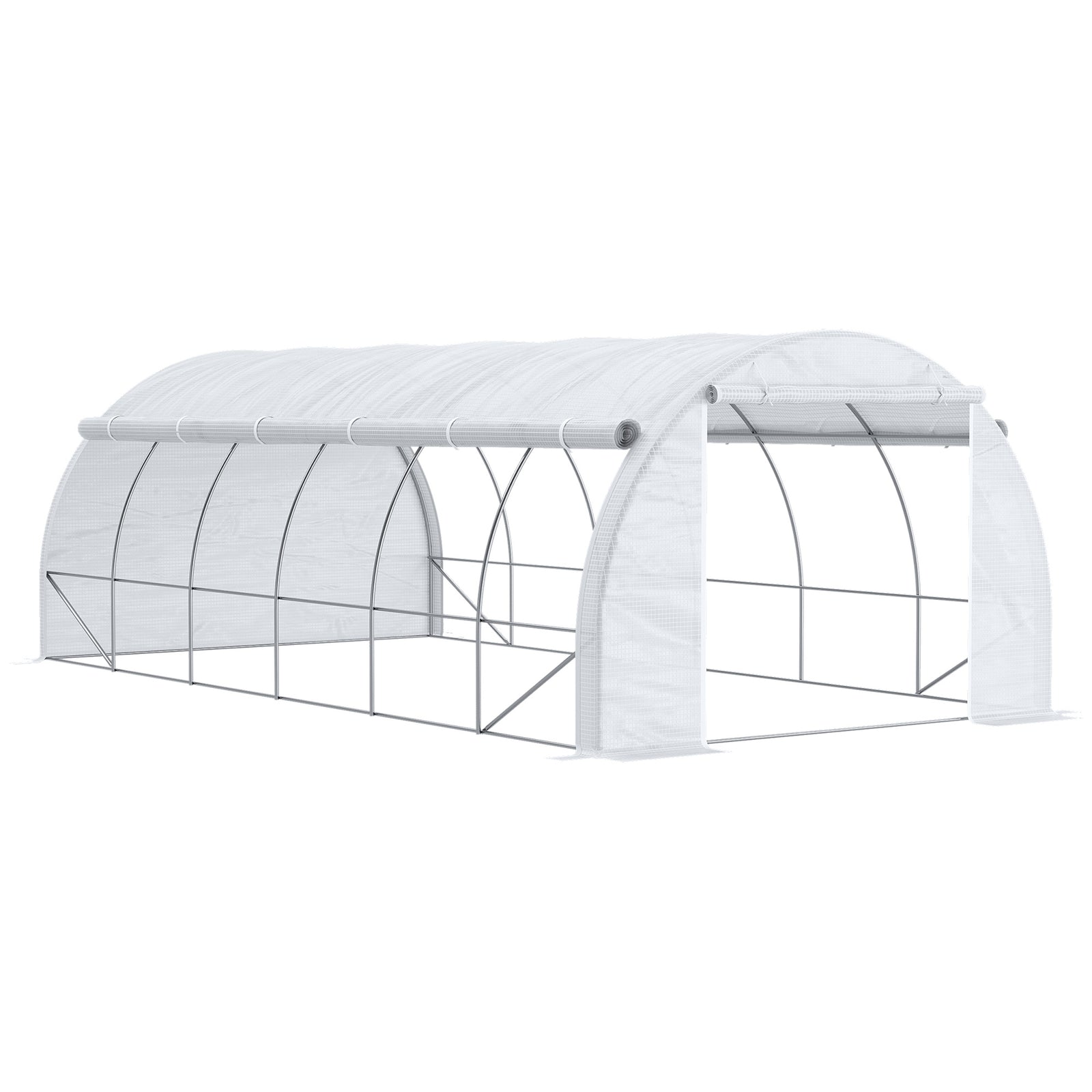 6x3x2m Polytunnel Greenhouse W/ Steel Frame | White