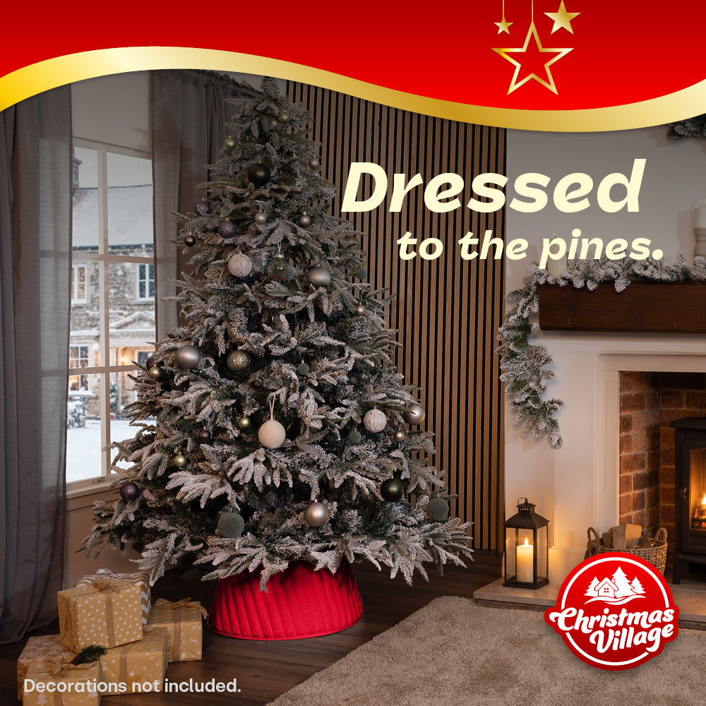 Round Faux Fur Christmas Tree Skirt With Velcro Closure | Red