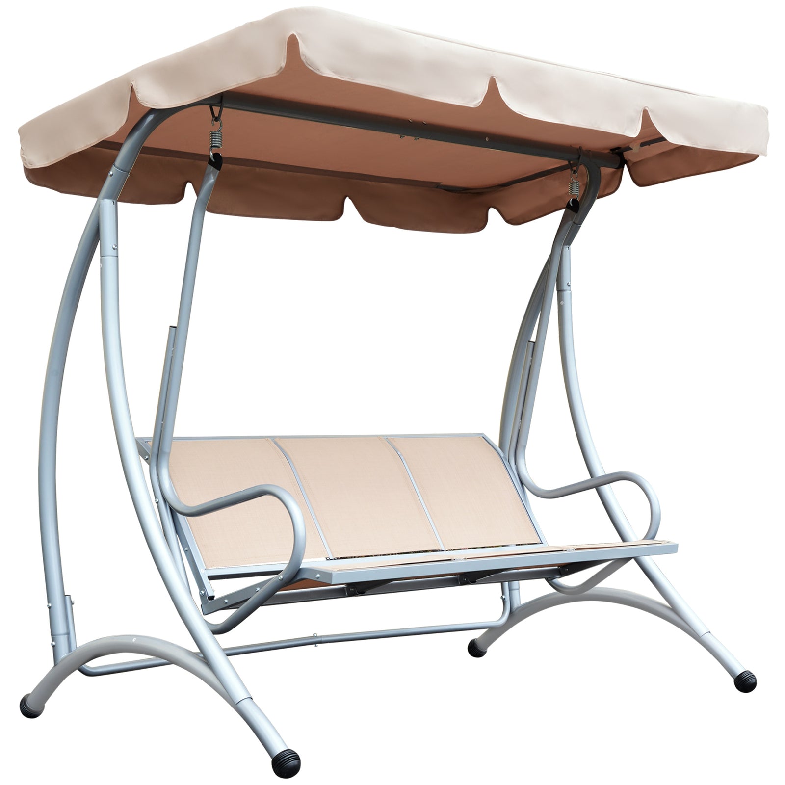 3 Seat Metal Fabric Backyard Balcony Patio Swing Chair | Beige