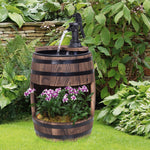 Electric Water Fountain Wood Barrel With Planter Decor