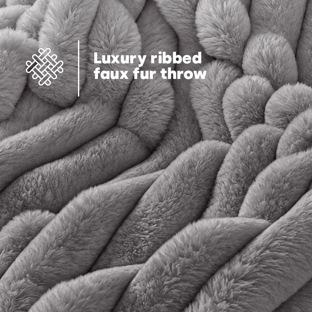 Ribbed Faux Fur Electric Heated Throw 10 Heat Settings