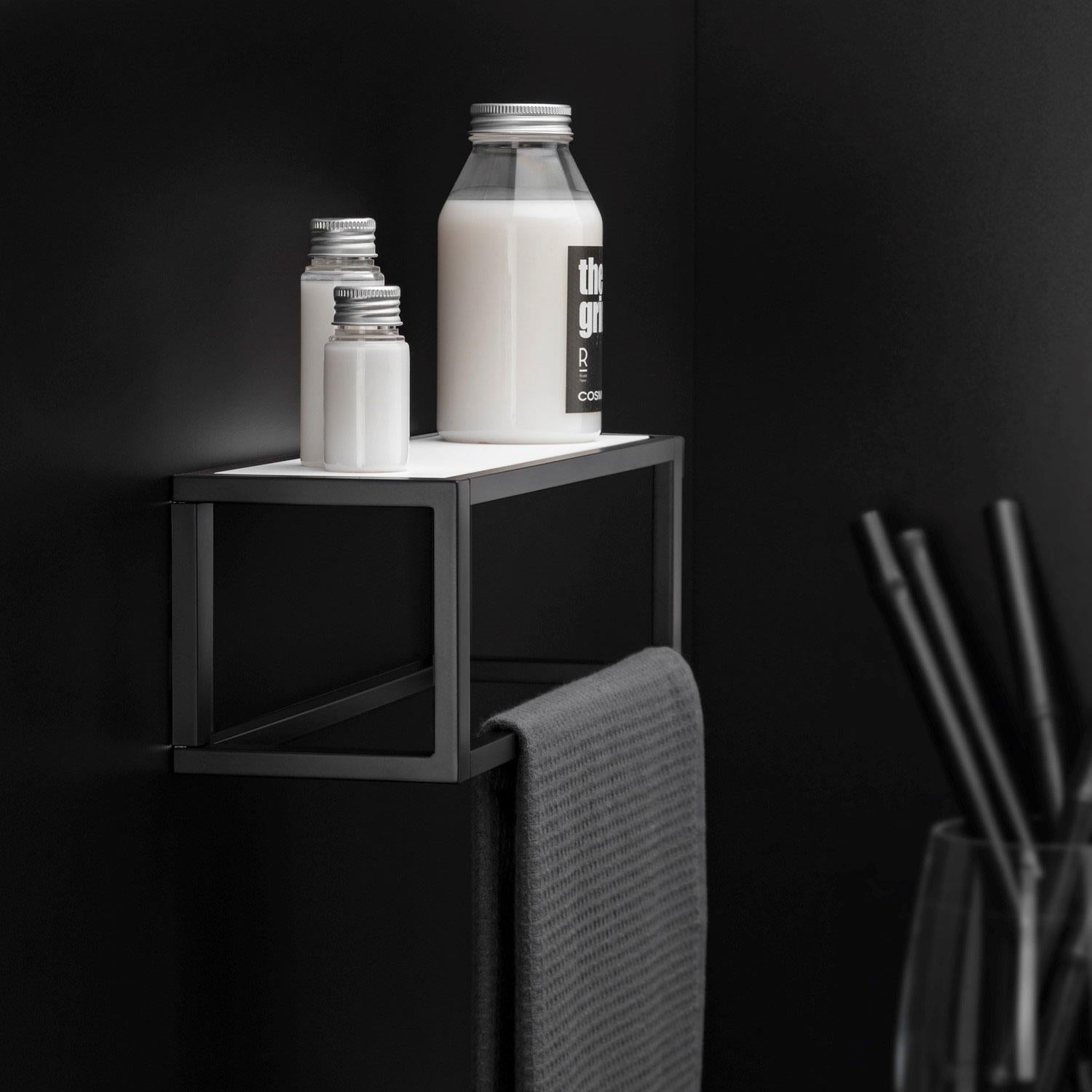 Shelf With Towel Rail, Black Matt, Wall-mounted 35 Cm Collection The Grid