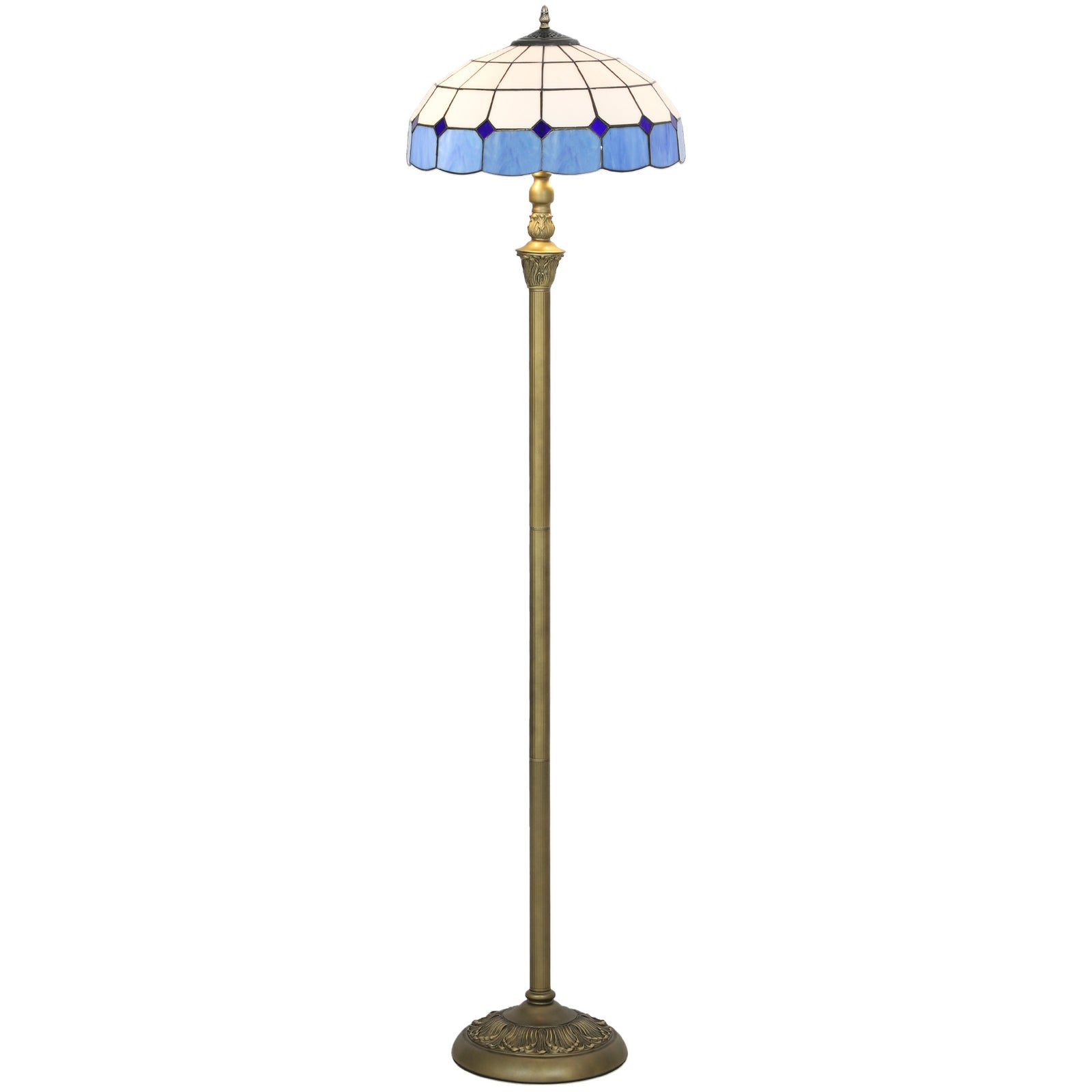Floor Lamp With Handcrafted Stained Glass Shade, Vintage Standing Lamp | Blue