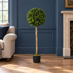 Artificial Boxwood Buxus Ball Topiary Tree 120cm 4ft Real Wood Trunk Realistic Botanik
