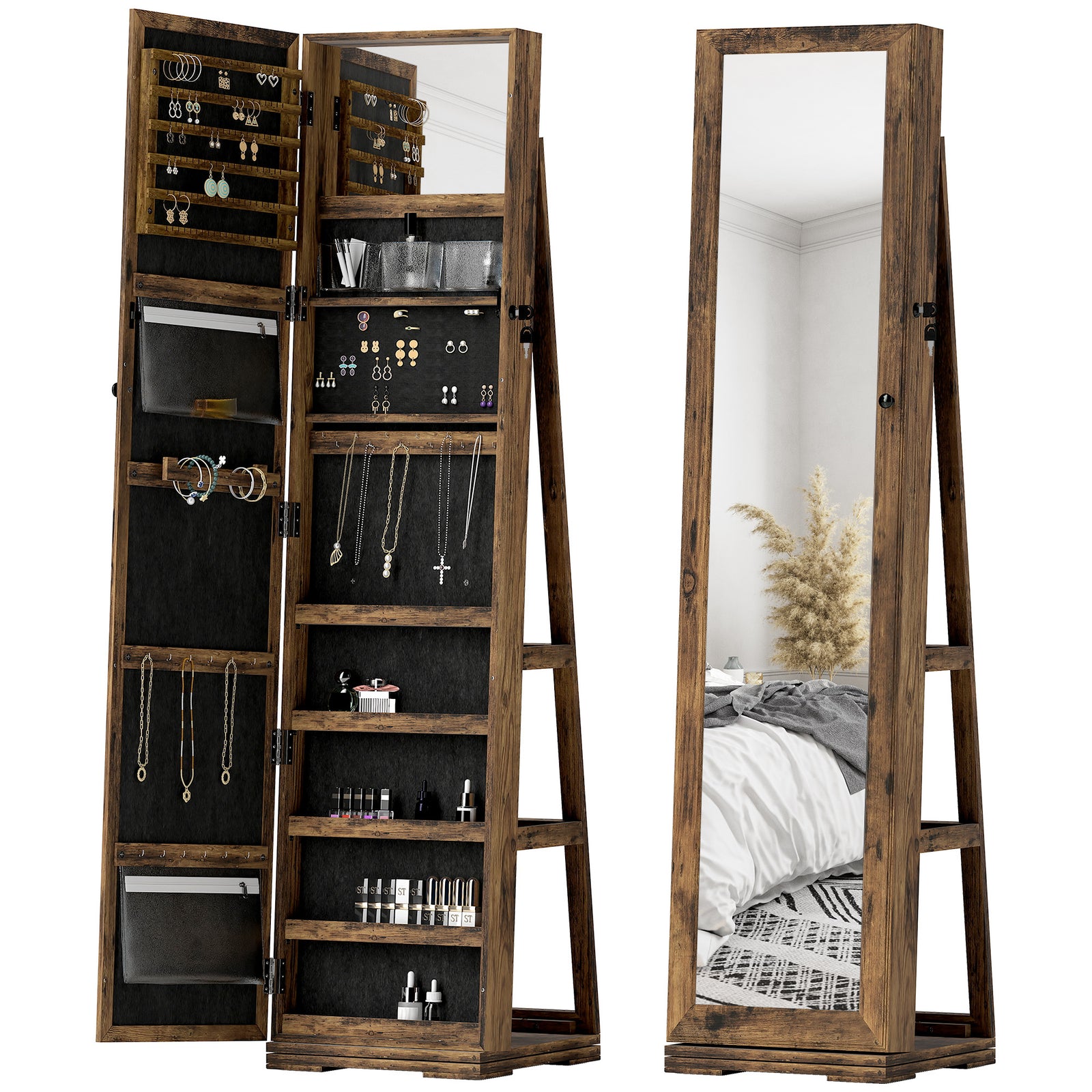 HOMCOM Jewelry Cabinet, Swivel Lockable Mirror