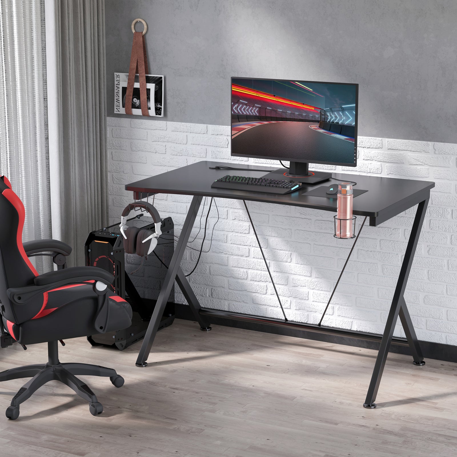 Gaming Desk With Cup Holder Cable Hole