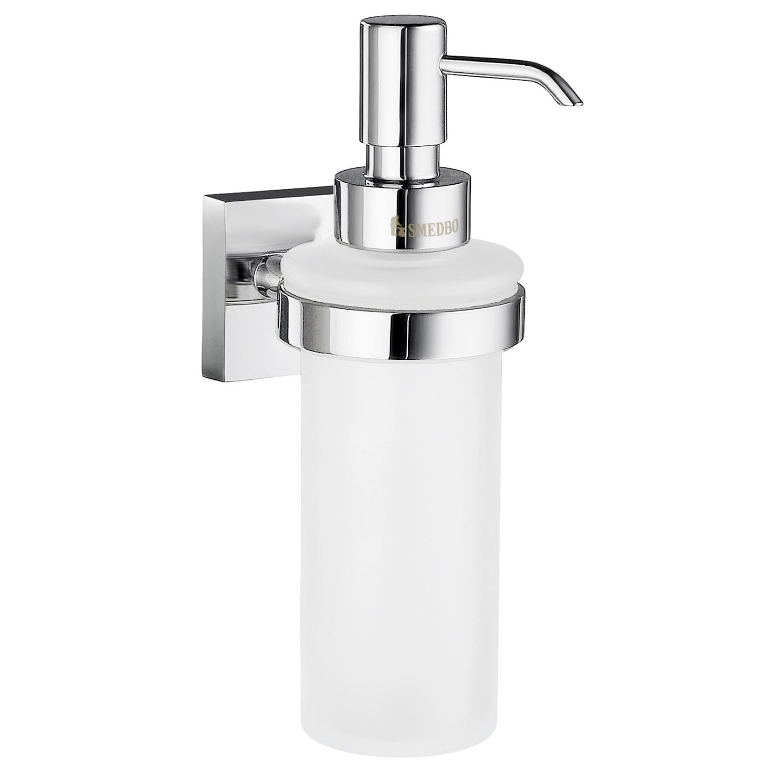 Frosted Glass 200ml Soap Dispenser With Square Wall Mount | Polished Chrome