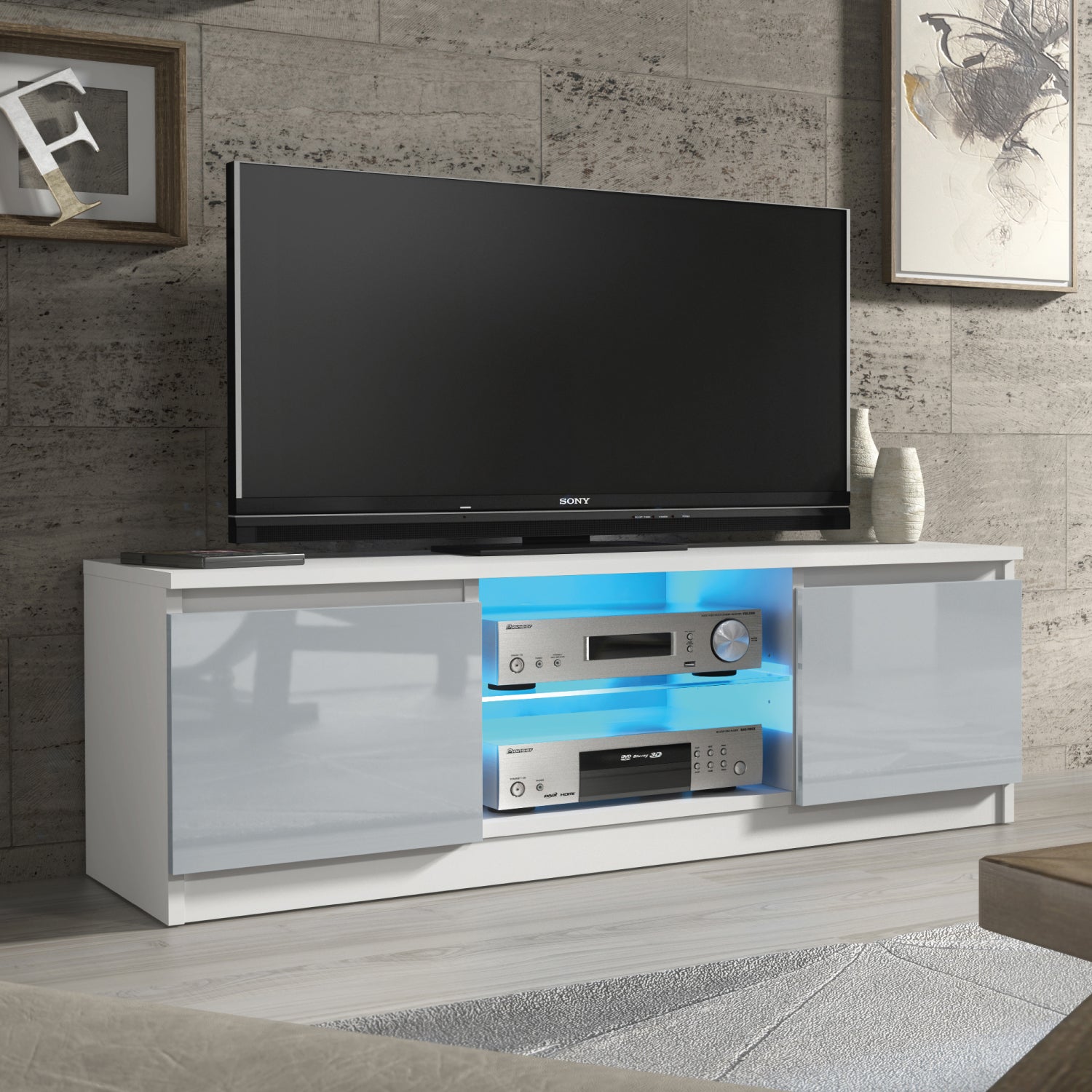 Aura Tv Unit 120cm With Led Lights | Large-Medium | Grey