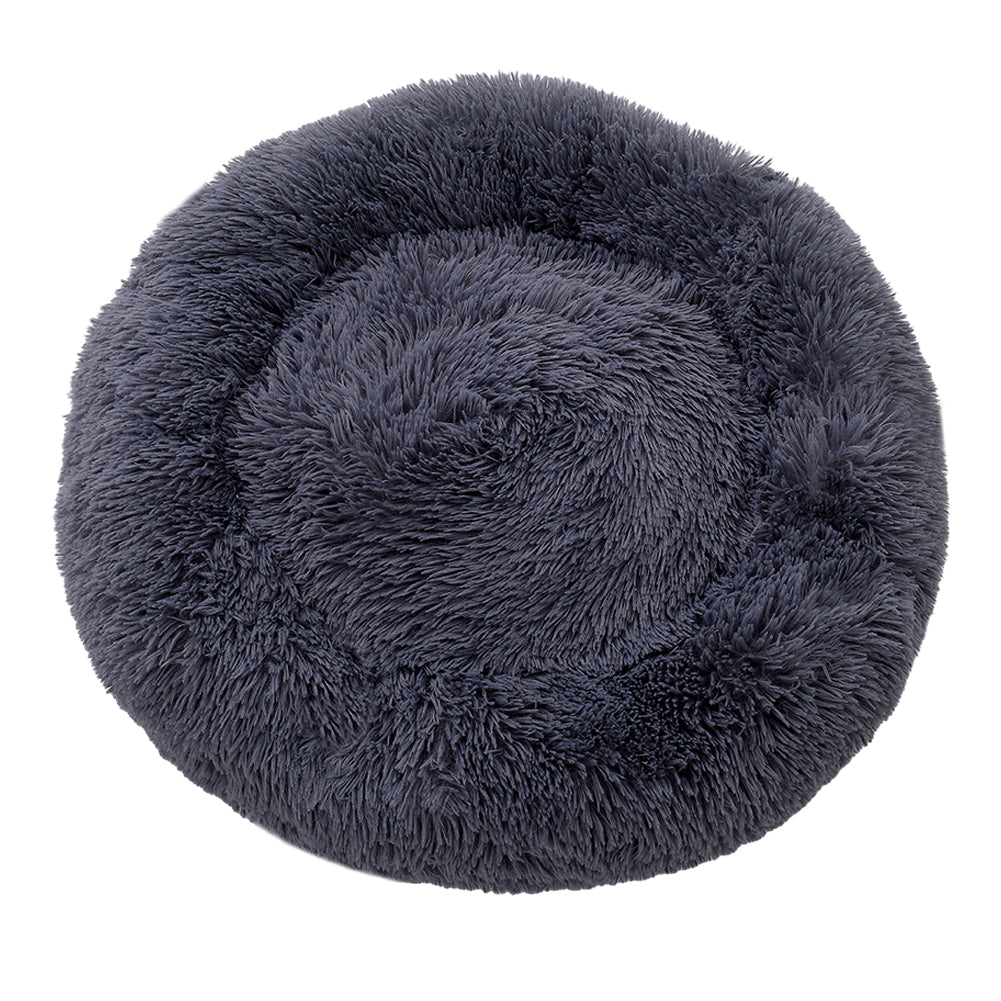Dia 60cm Calming Donut Plush Dog Cuddler Bed Round Dog Bed | Large | Dark Grey