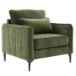 Modern Chenille Upholstered Armchair – Green Single Sofa With Cushions & Sturdy Legs