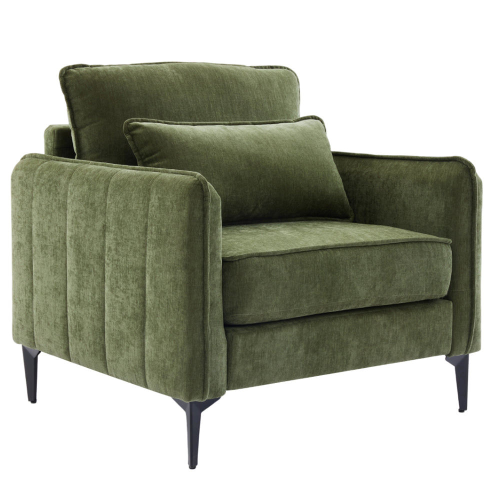 Modern Chenille Upholstered Armchair – Green Single Sofa With Cushions & Sturdy Legs