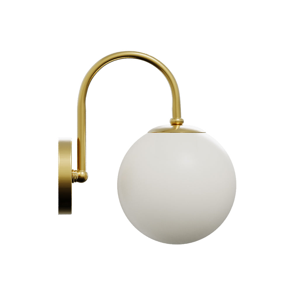 Contemporary Wall Lamp With White Glass Globe Shade And Gold Iron Frame – Elegant Lighting