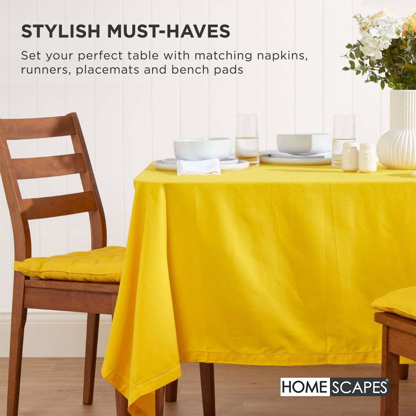 100% Cotton Seat Pads Plain Chair Cushions For Dining Room, Kitchen, Or Outdoor Garden Use | Set-of-6 | Yellow