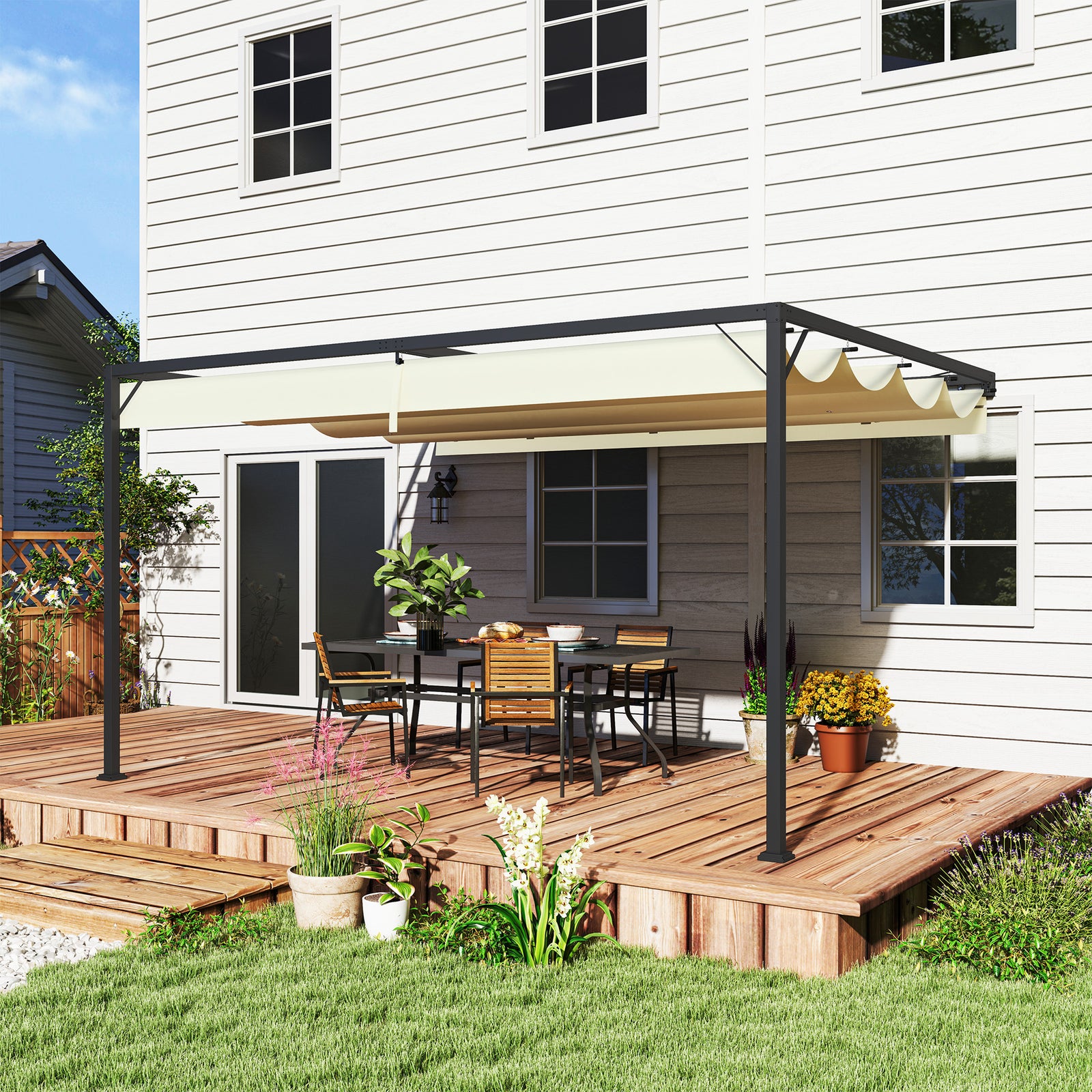 4 X 3(m) Outdoor Pergola Retractable Canopy Wall Mounted