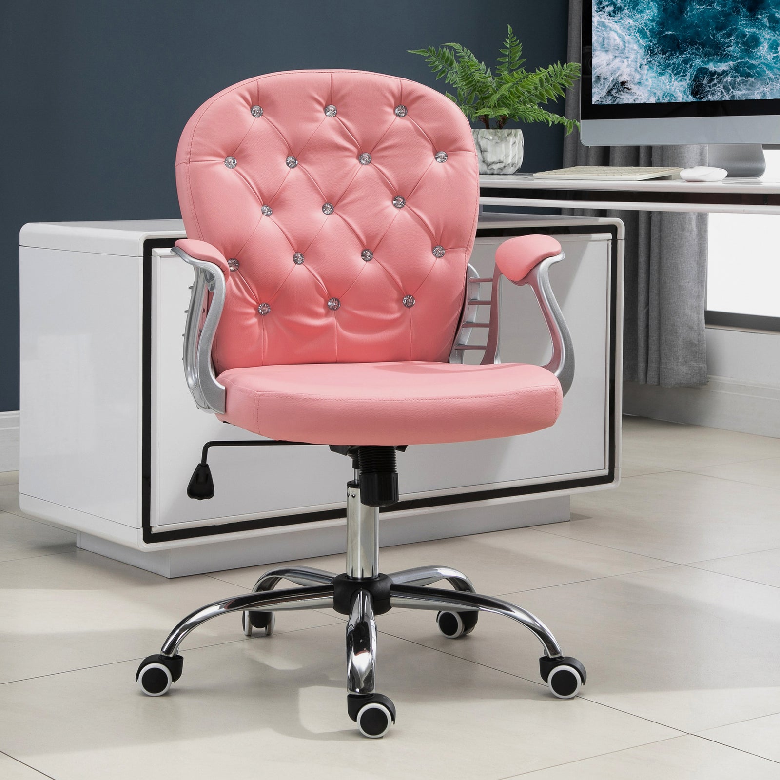 Pu Diamante Padded Office Chair | Pink