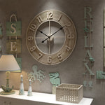 Round Wood Grain Metal Wall Clock