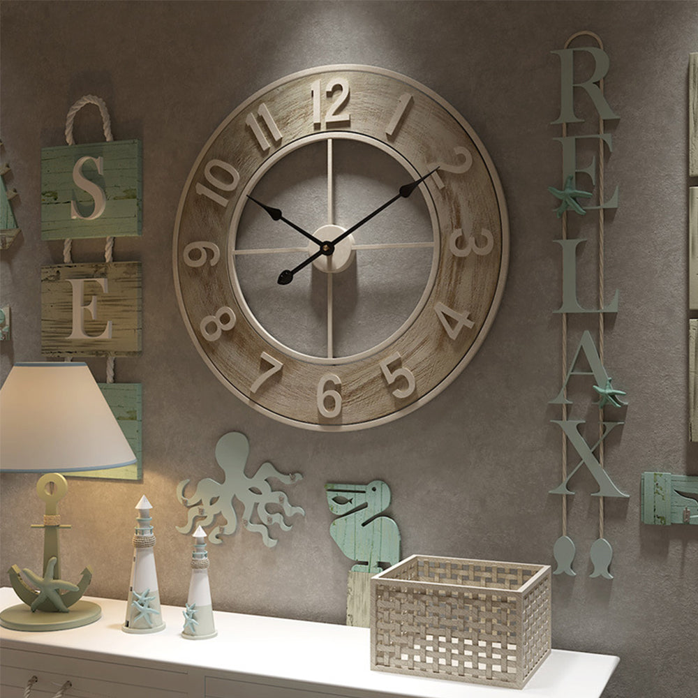 Round Wood Grain Metal Wall Clock