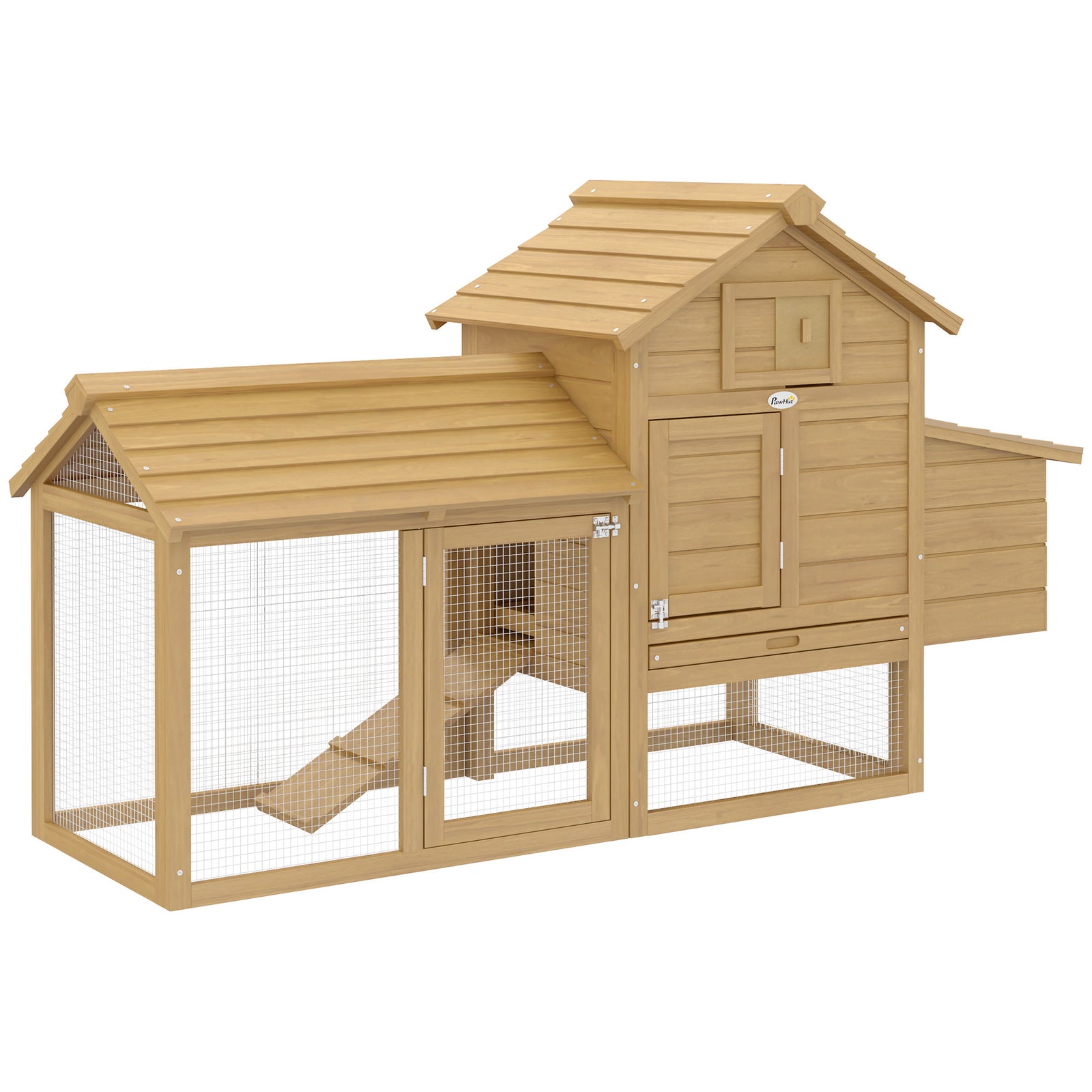 Pawhut Chicken Coop Hen Cage Small Animal Hutch Nesting Box Outdoor Run | Brown