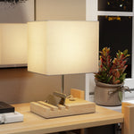 Table Lamp With 3 Slots, Bedside Lamp With Solid Wood Base | Brown