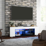 Tv Stand 145cm Glass Shelves Rgb Led | White