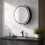 Black Round 60cm Dia Led Bathroom Mirror Cabinet With Storage Anti-fog, Touch Control, Adjustable Color Temperature