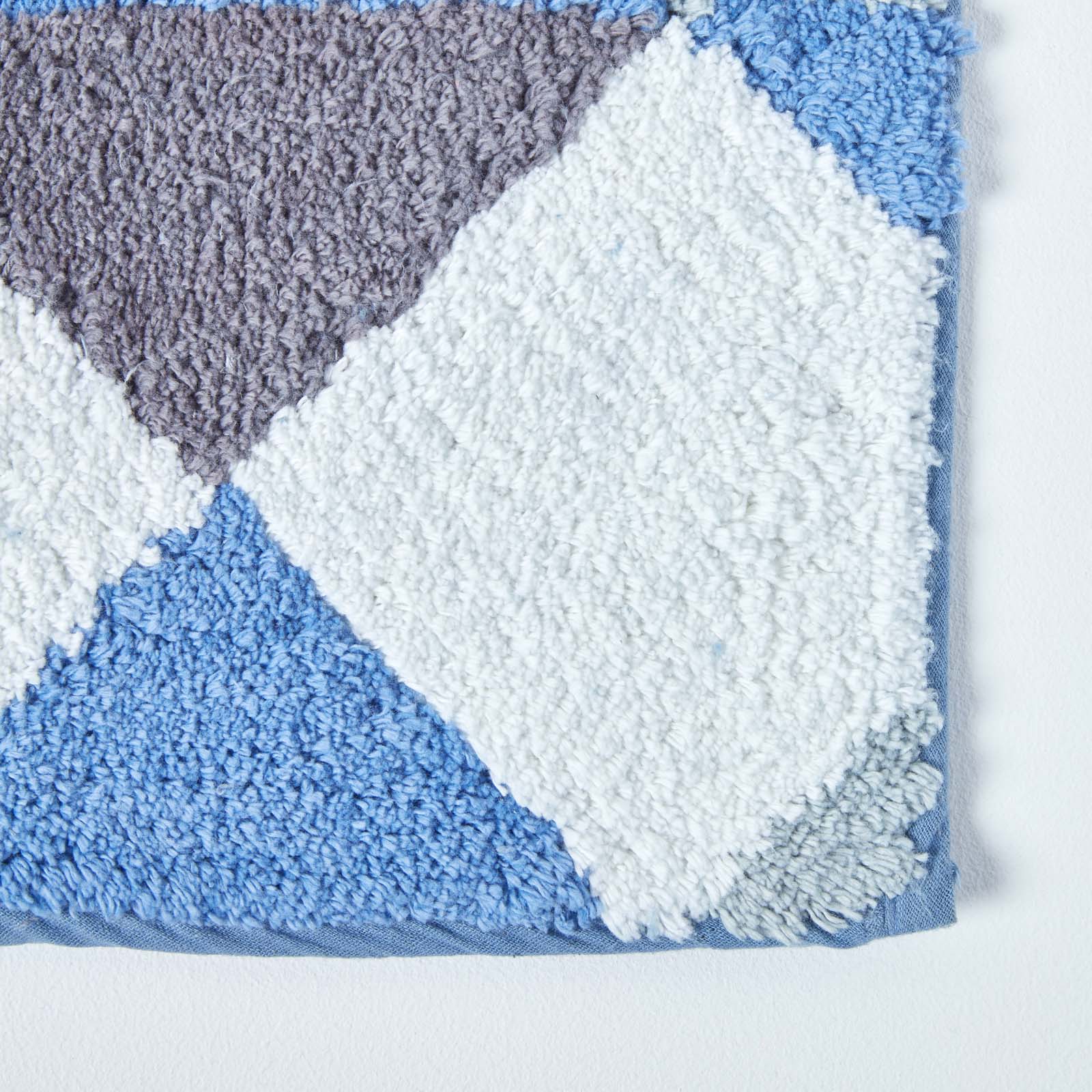 Harlequin Pattern Cotton Bath Mat | 50 x 80cm | Blue