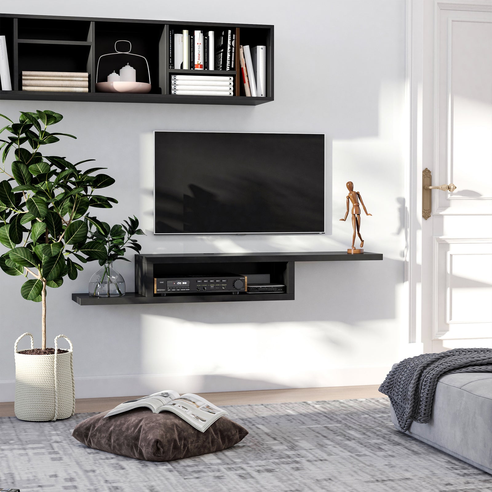 Wall Mounted Media Console Floating Shelf | Black