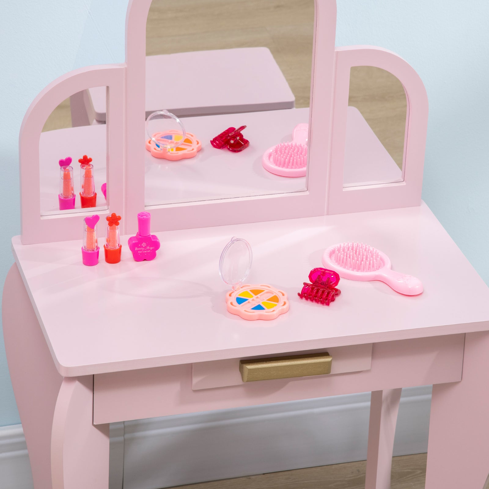 Kids Dressing Table Set Kids Vanity Set W/ Drawer, Mirror | Pink