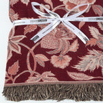 Pure Handmade 100% Cotton Heritage Floral Jacquard Bed & Sofa Throw Blanket, Maroon