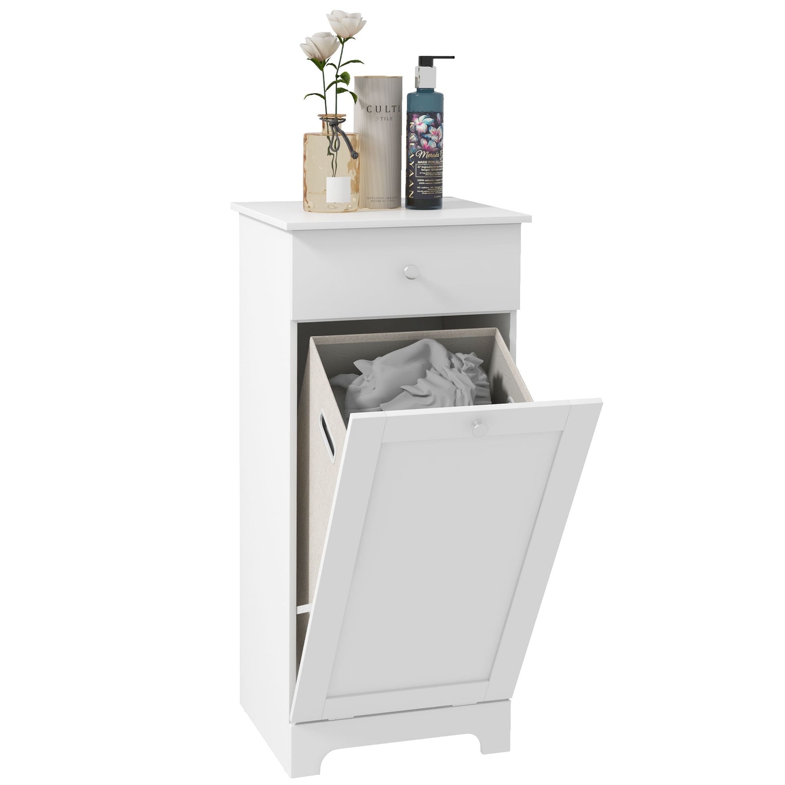 Bathroom Cabinet With 1/2 Laundry Baskets | Medium | White
