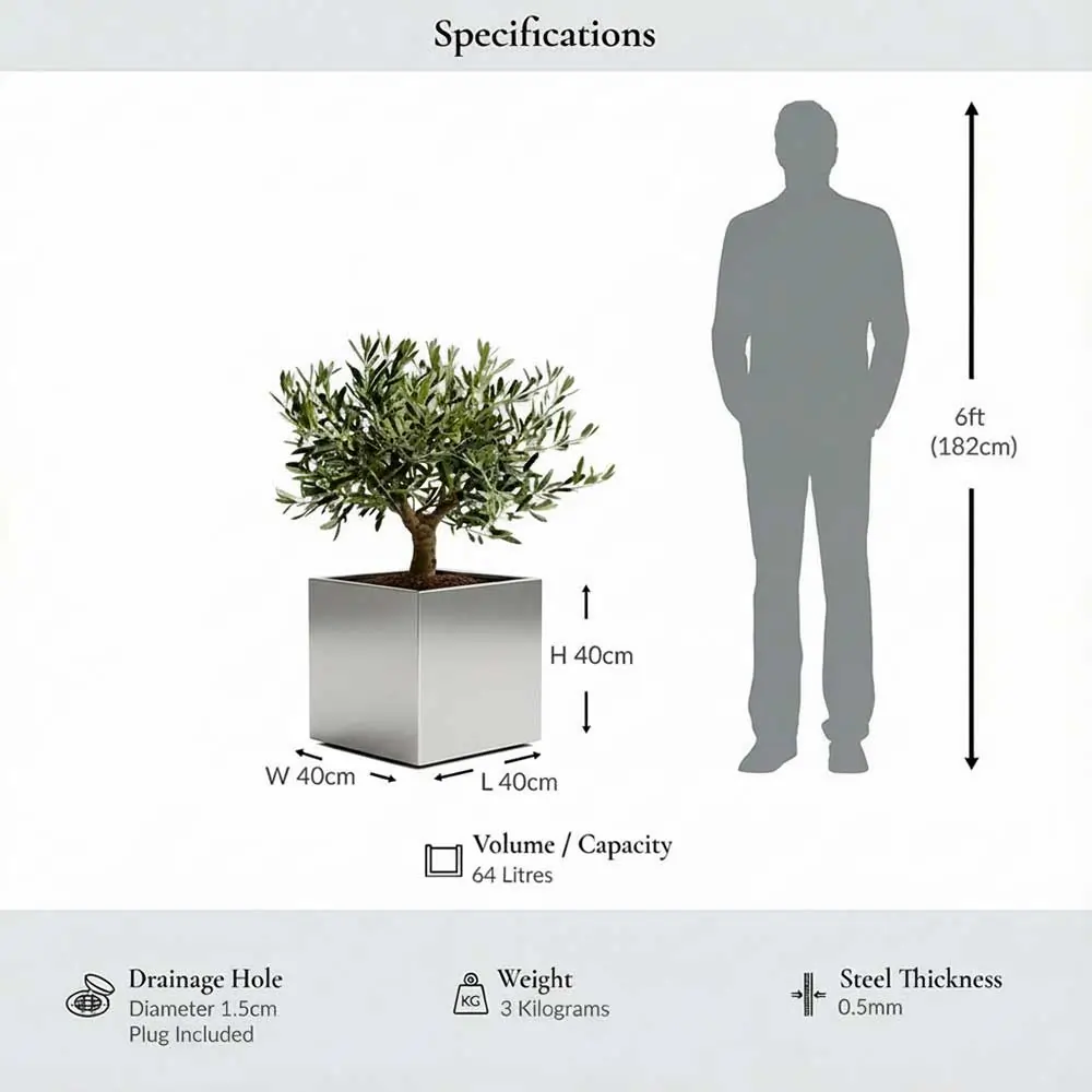 Zinc Galvanised Square Planter | 40cm x 40cm x 40cm | Silver